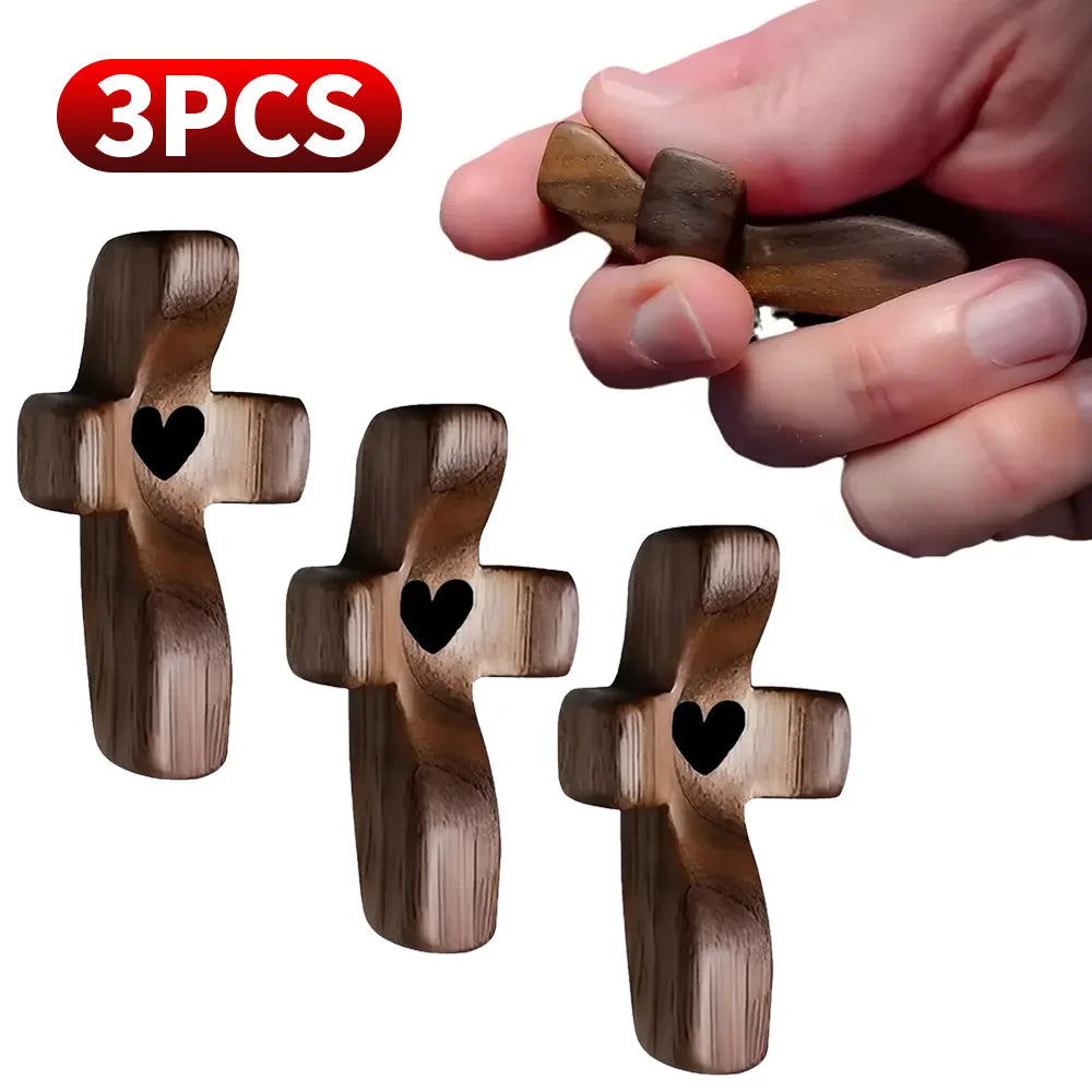 Mini Wooden Comfort Cross โ 1/3/6 PCS Pocket-Sized Hand-Carved Cross, Solid Wood Prayer Token for Faith, Comfort & Christian Gifts