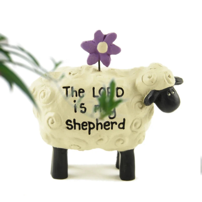 Cute Resin Sheep Figurine – “The LORD is My Shepherd” Christian Table Decor | Handmade Mini Blessing Gift for Home or Office