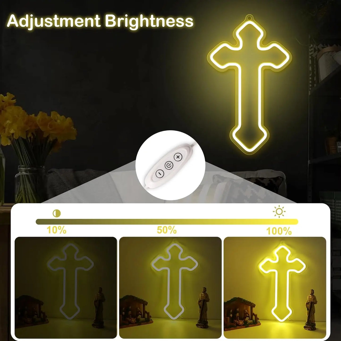 Jesus Cross Neon Sign - LED Wall Light for Christian Home Decor, Bedroom, Kid’s Room, Christening Day, Religious Gifts