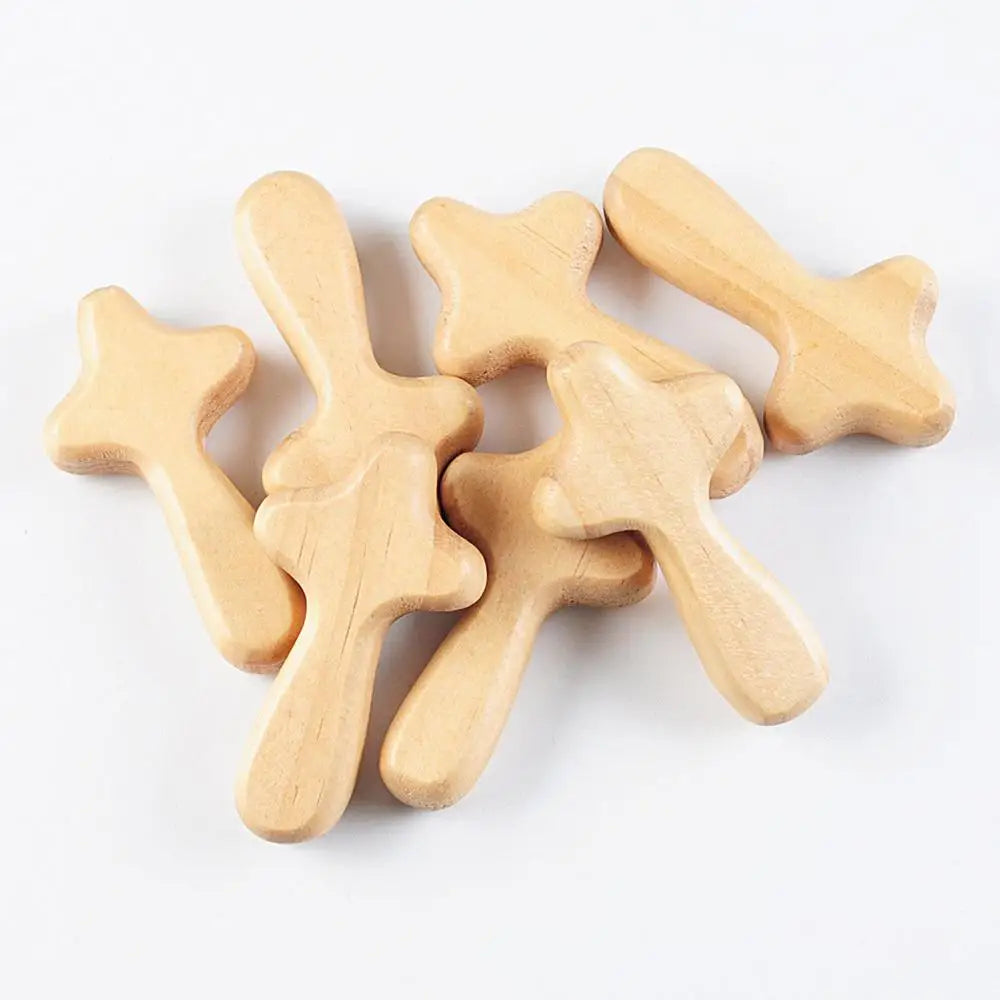 Handheld Wooden Comfort Cross – Solid Pine Prayer Cross for Christians, Pocket-Sized Jesus Gift for Baptism, Communion, or Church Events