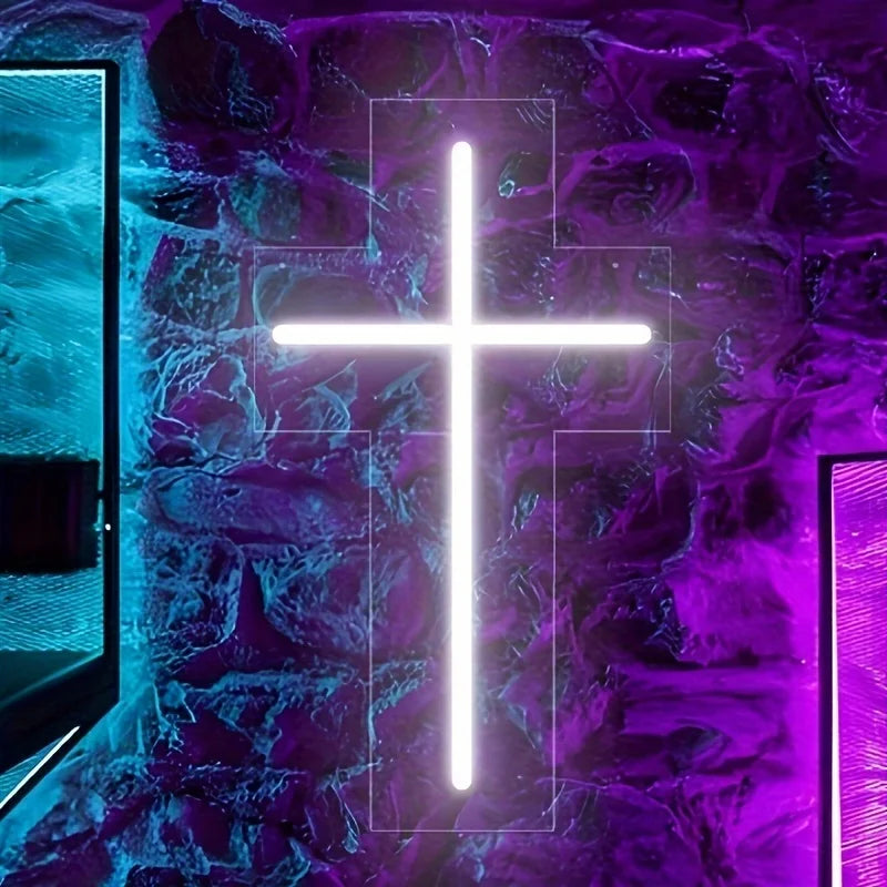 Jesus Cross Neon Sign - USB Powered LED Wall Decor for Home, Christmas, Easter, Wedding, Birthday Parties