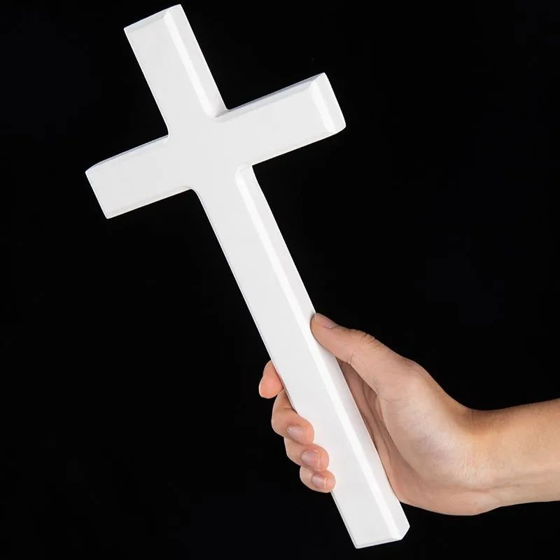 White Wooden Wall Cross for Home Decor – Christian Wall Cross Decoration, 12" Rustic Jesus Christ Cross for Living Room, Bedroom or Church