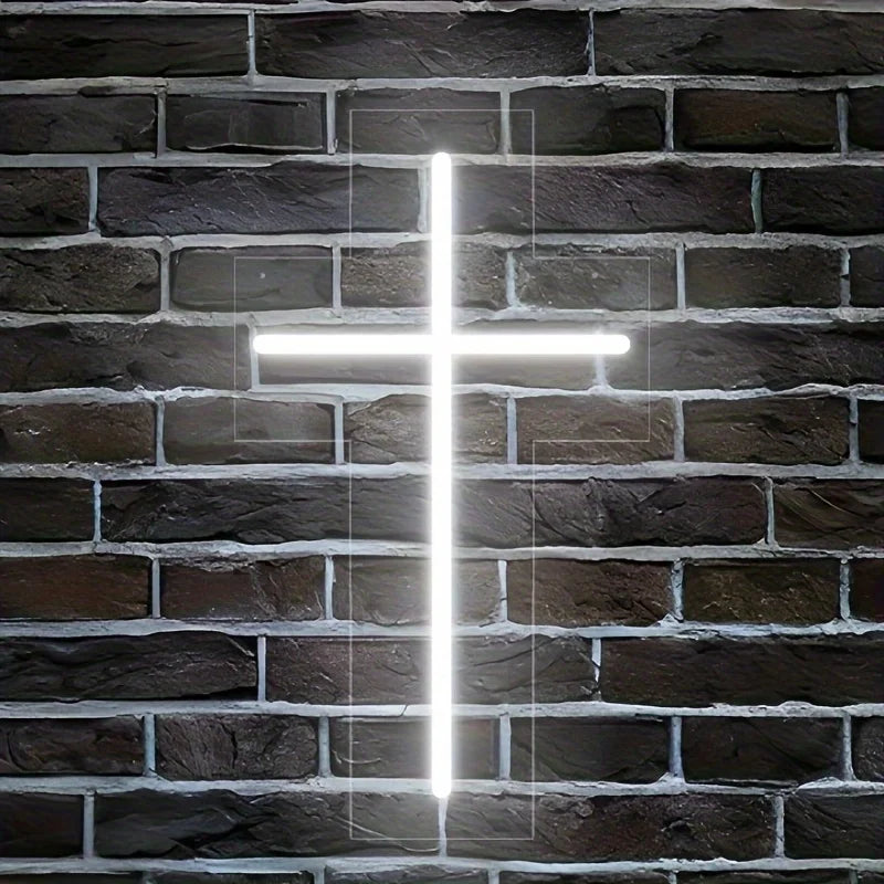 Jesus Cross Neon Sign - USB Powered LED Wall Decor for Home, Christmas, Easter, Wedding, Birthday Parties