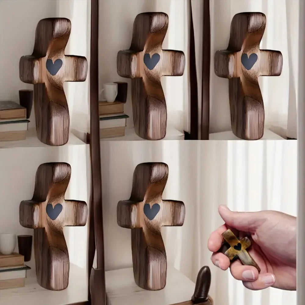 Mini Wooden Comfort Cross โ 1/3/6 PCS Pocket-Sized Hand-Carved Cross, Solid Wood Prayer Token for Faith, Comfort & Christian Gifts