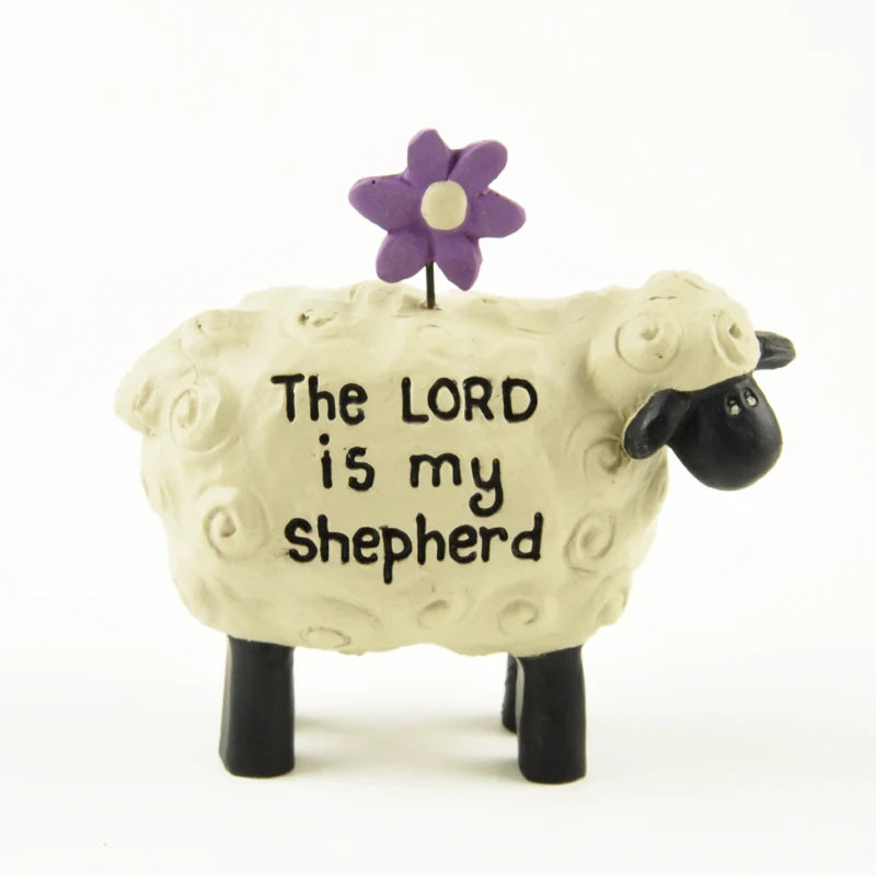Cute Resin Sheep Figurine – “The LORD is My Shepherd” Christian Table Decor | Handmade Mini Blessing Gift for Home or Office