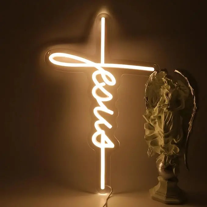 Jesus Cross Neon Sign - LED Wall Light for Christian Home Decor, Bedroom, Kid’s Room, Christening Day, Religious Gifts