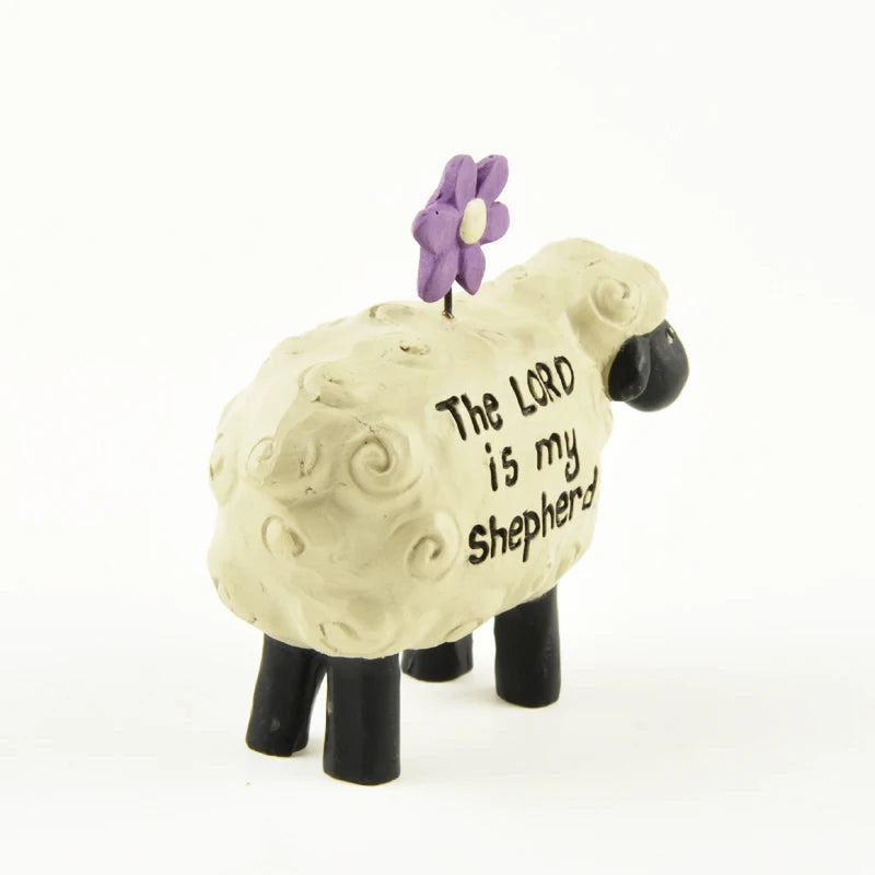 Cute Resin Sheep Figurine – “The LORD is My Shepherd” Christian Table Decor | Handmade Mini Blessing Gift for Home or Office