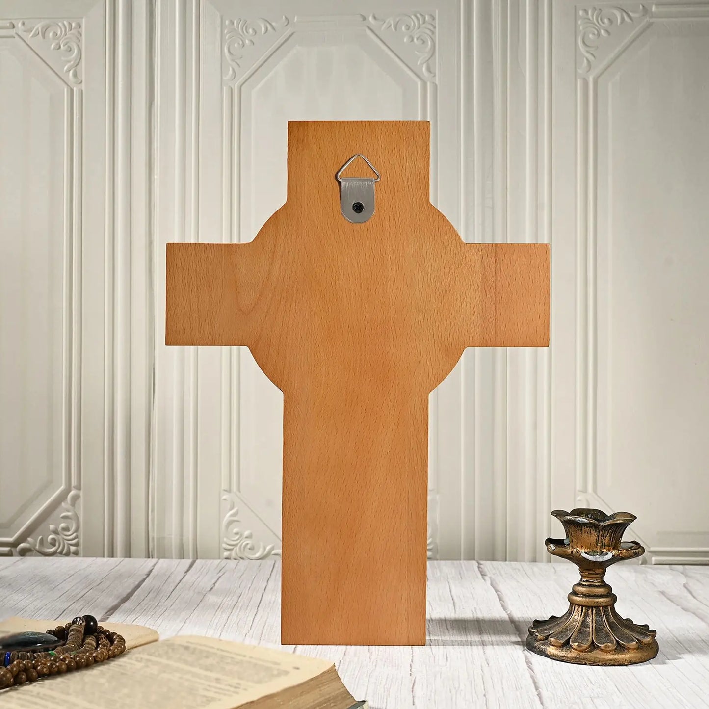 Hand-Carved Wooden Jesus Cross Wall Decor - Solid Beech Wood Religious Wall Art for Home, Church, Office, Baptism or Christmas Gift