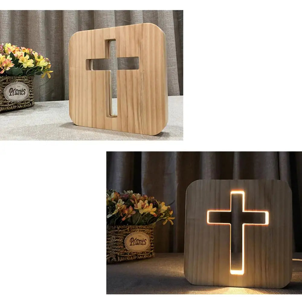 Christian Wooden Cross Night Light ā USB LED Table Lamp | 3D Desktop Wooden Cross Light for Home, Prayer Corner & Gift