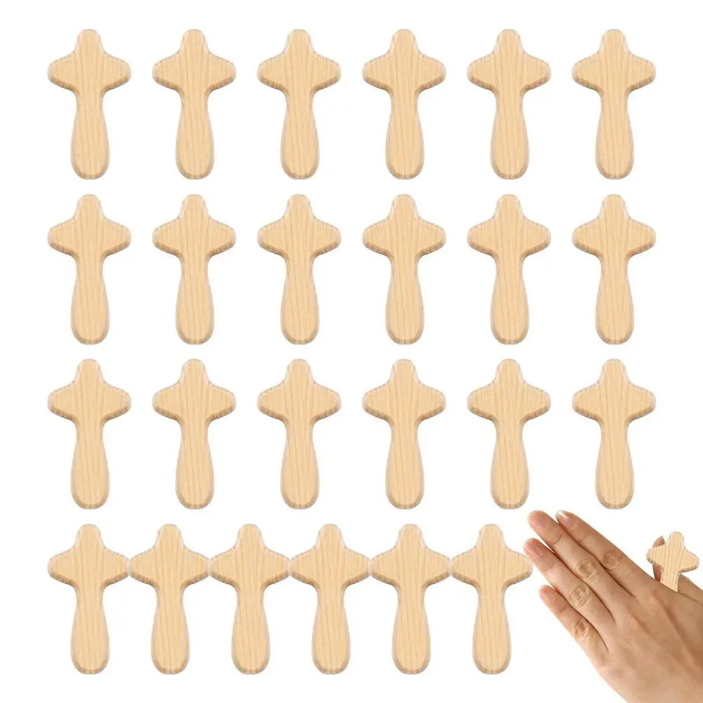 Handheld Wooden Comfort Cross – Solid Pine Prayer Cross for Christians, Pocket-Sized Jesus Gift for Baptism, Communion, or Church Events
