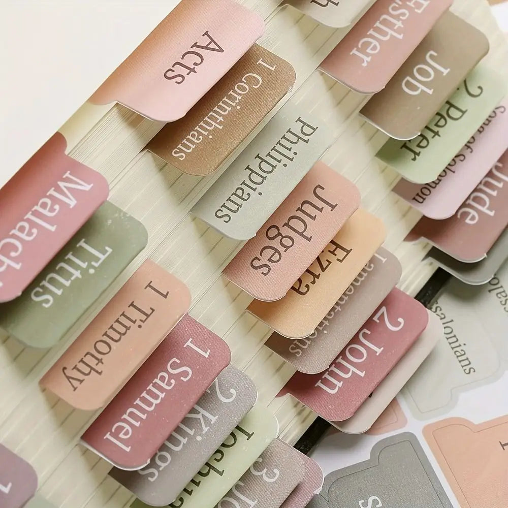๐๐บ๐ธ Ships from  CA-USA / 5 Sheets Bible Index Tabs โ Morandi Pastel Laminated Sticky Tabs with Positioning Guide | 75 Durable PVC Stickers for Bible Journaling & Study