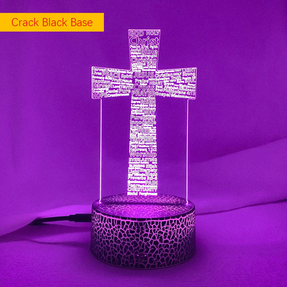 3D LED Christian Night Light – Laser-Engraved Psalm & Cross Design | 7/16 Color USB Table Lamp for Bedroom, Prayer Corner, or Gift