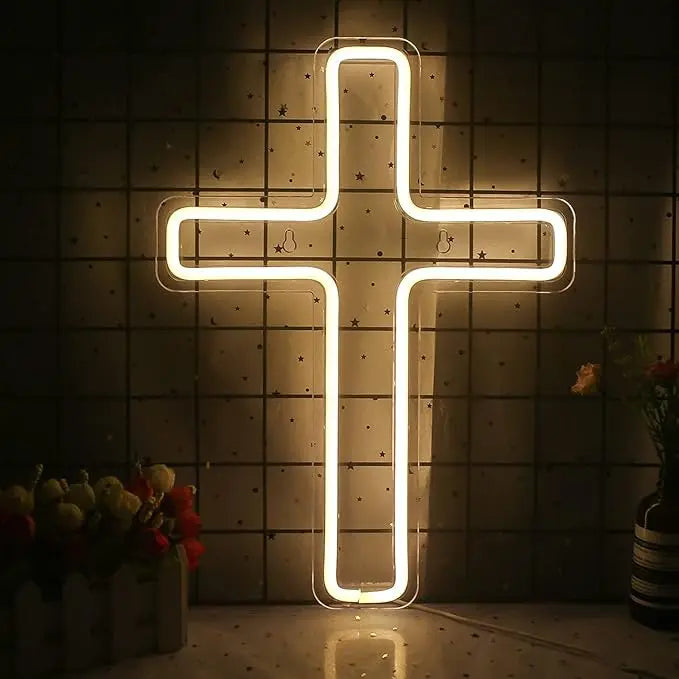 Jesus Cross Neon Sign - LED Wall Light for Christian Home Decor, Bedroom, Kid’s Room, Christening Day, Religious Gifts