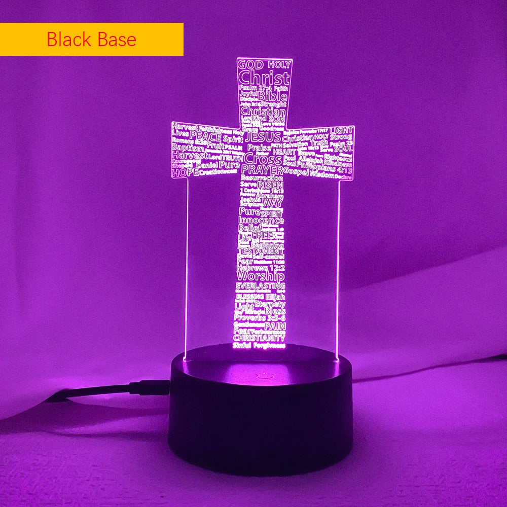 3D LED Christian Night Light – Laser-Engraved Psalm & Cross Design | 7/16 Color USB Table Lamp for Bedroom, Prayer Corner, or Gift