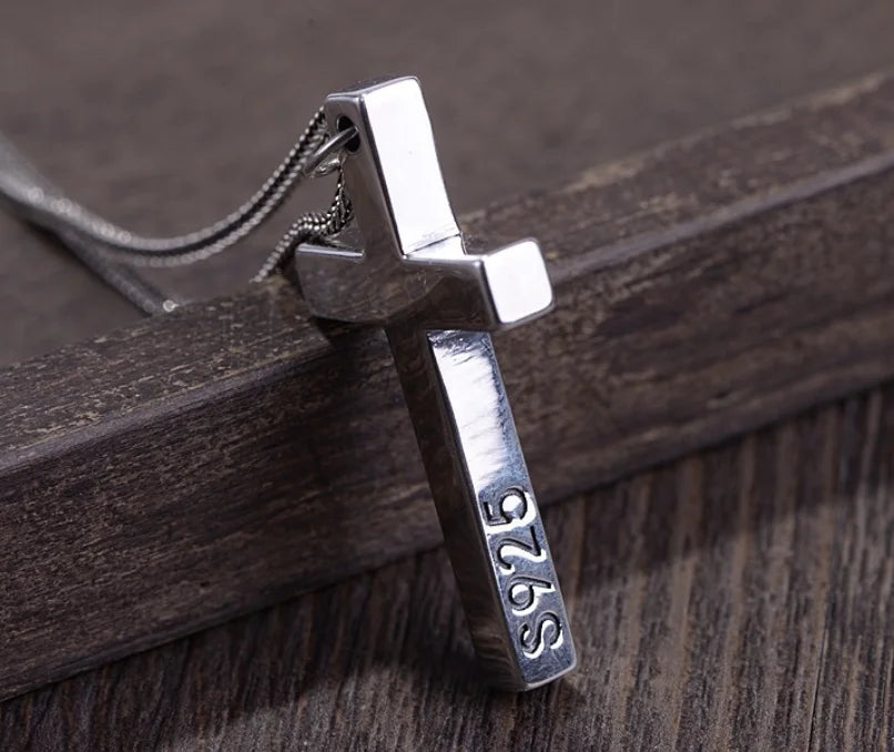 Real S925 Sterling Silver Cross Pendant Necklace for Men & Women – Jesus Christ Jewelry, Smooth Finish, High Polish, Faith Gift
