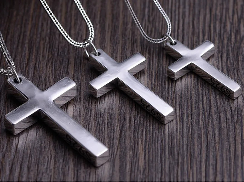 Real S925 Sterling Silver Cross Pendant Necklace for Men & Women – Jesus Christ Jewelry, Smooth Finish, High Polish, Faith Gift