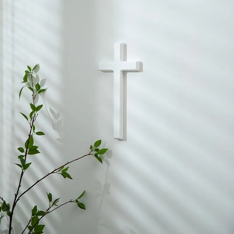 White Wooden Wall Cross for Home Decor – Christian Wall Cross Decoration, 12" Rustic Jesus Christ Cross for Living Room, Bedroom or Church