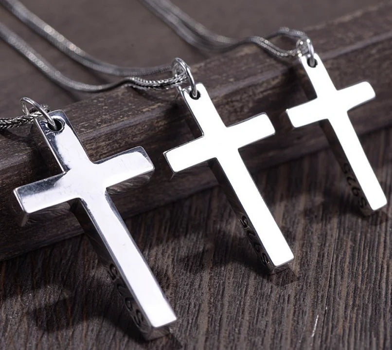 Real S925 Sterling Silver Cross Pendant Necklace for Men & Women – Jesus Christ Jewelry, Smooth Finish, High Polish, Faith Gift