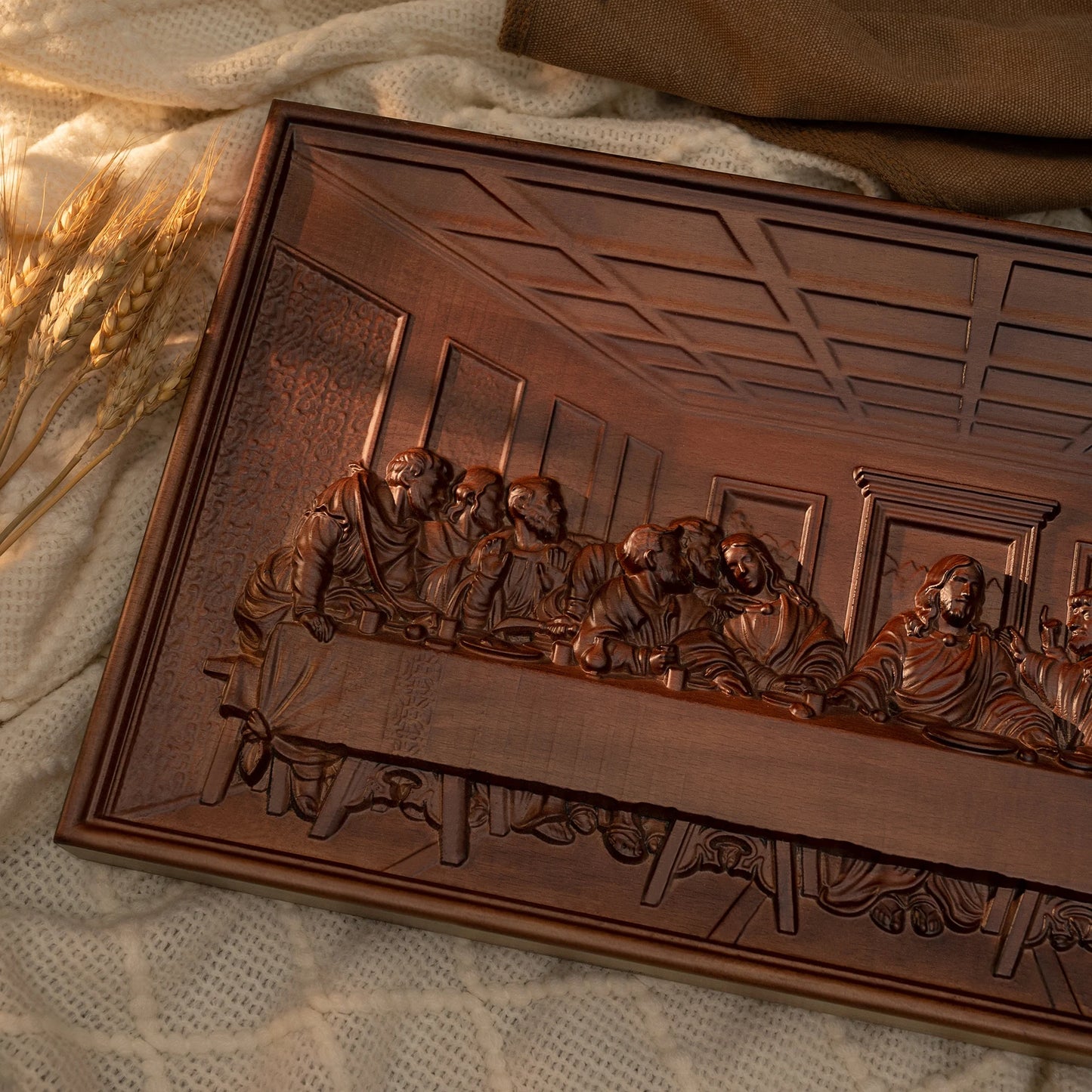 “The Last Supper” – Luxury Hand-Carved Solid Beech Wood Religious Wall Plaque (50cm)