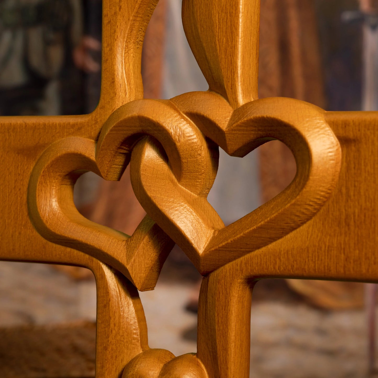 Intertwined Heart Wooden Cross - Hand-Carved Wall Art for Wedding, Anniversary, Valentine's Day, Christian Love Symbol