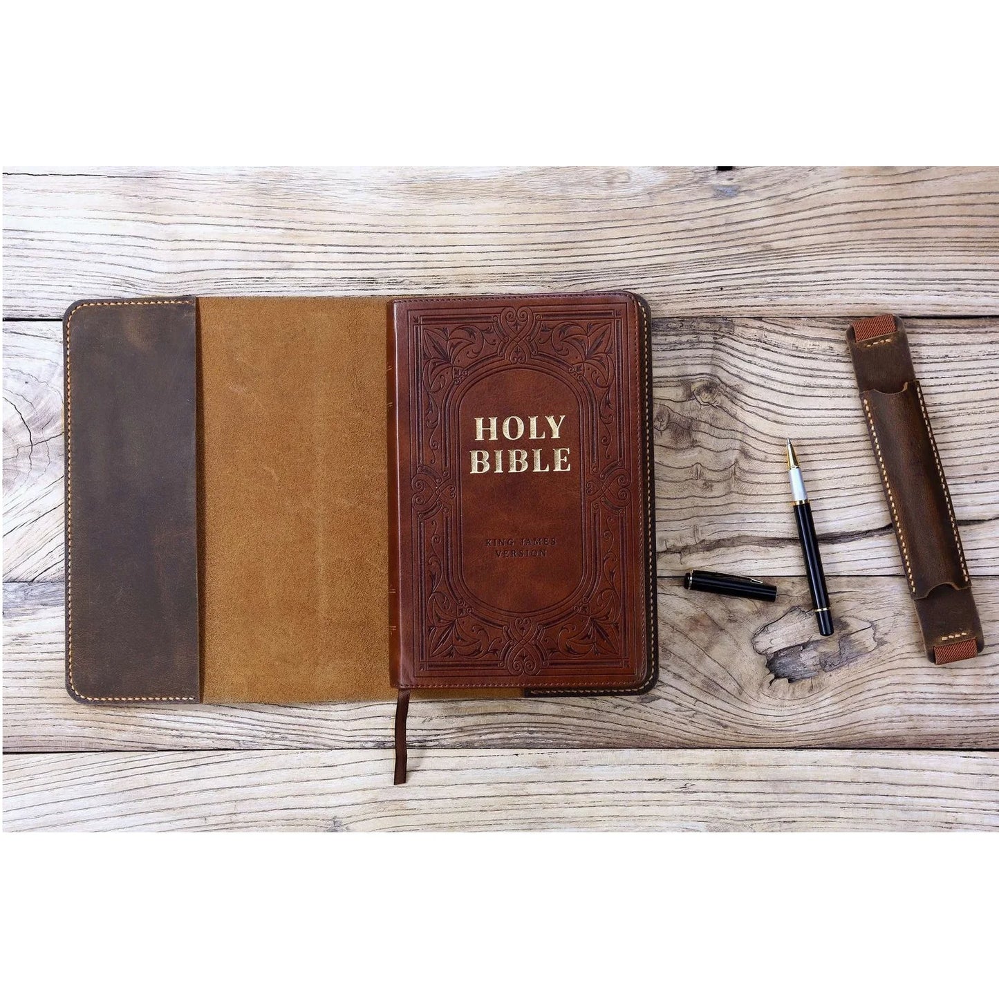 ✨Currently being restocked. Thank you for your patience!✨ Custom Leather Bible Cover for KJV – Free Engraving | Christian Gift for Him & He