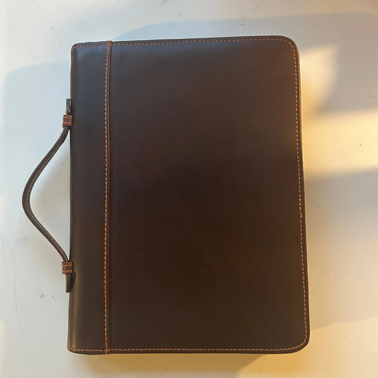 Main product view of the handcrafted genuine leather Bible cover with handle and zipper – Light of Christ Shop