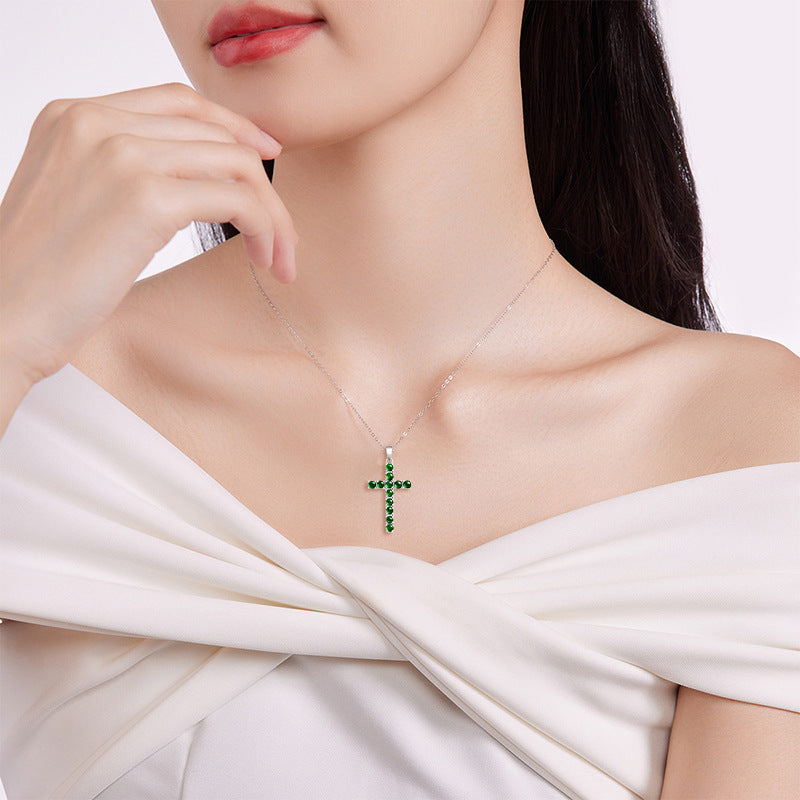 Natural Grade A Jadeite Cross Pendant with S925 Sterling Silver Setting