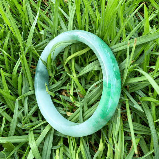 Natural Grade A Burmese Jadeite Bangle 57mm - close-up detail