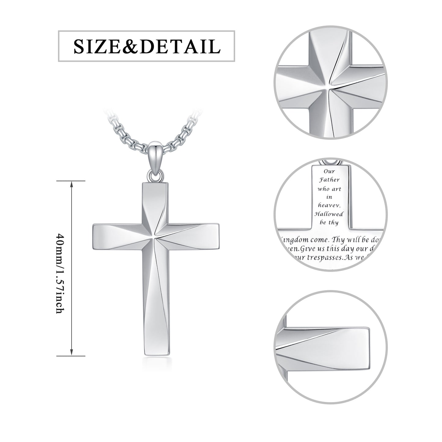 925 Sterling Silver Cross Pendant Necklace – Christian Bible Verse Engraved Jewelry