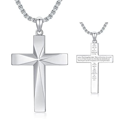 925 Sterling Silver Cross Pendant Necklace – Christian Bible Verse Engraved Jewelry