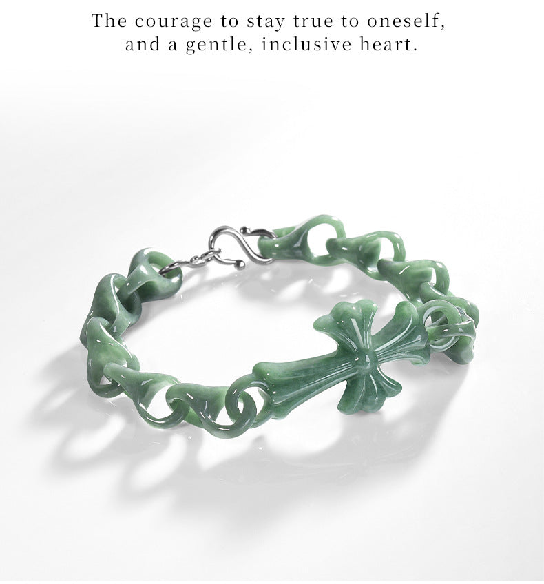 Natural Grade A Bean Green Jadeite Cross Link Bracelet