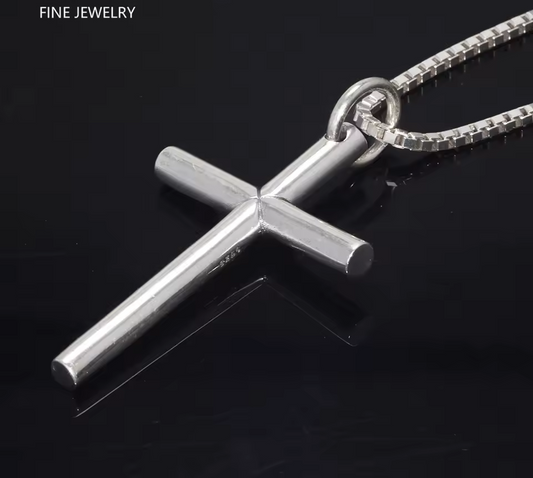 Real Solid 925 Sterling Silver Cross Pendant Necklace for Men & Women – Polished Cylindrical Jesus Necklace with Certificate, Christian Giftt