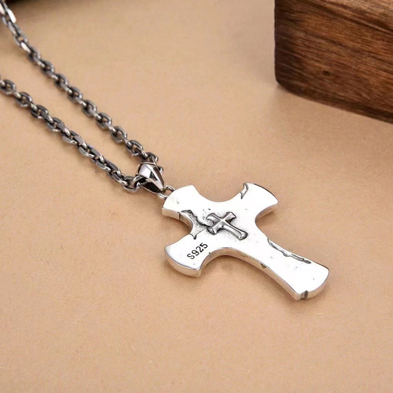 Sterling Silver Fission Cross Pendant – Geometric Faith Necklace (Optional Chain)