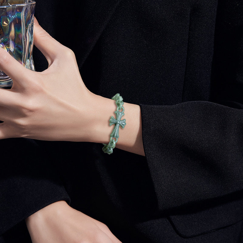 Natural Grade A Bean Green Jadeite Cross Link Bracelet