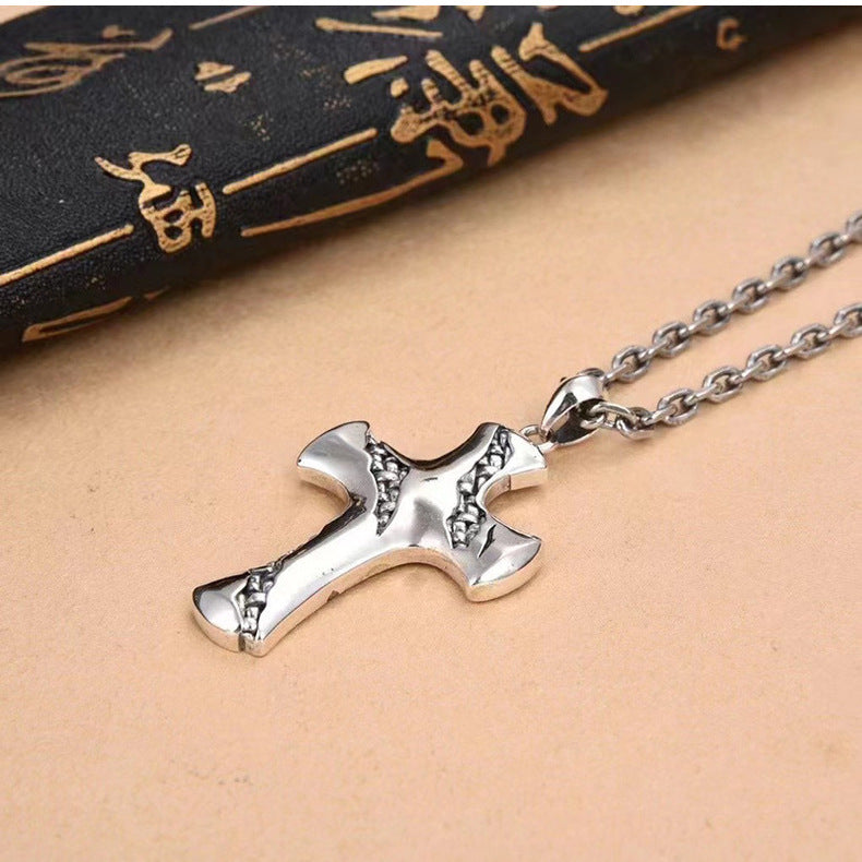 Sterling Silver Fission Cross Pendant – Geometric Faith Necklace (Optional Chain)