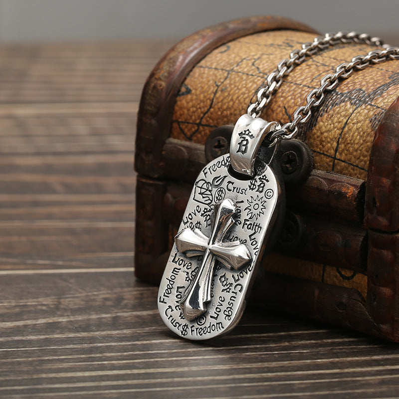 S925 Pure Distressed Thai Silver Cross Necklace For Men