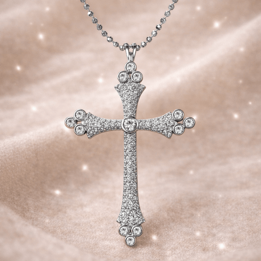 925 sterling silver cross necklace with sparkling stones, Christian faith gift