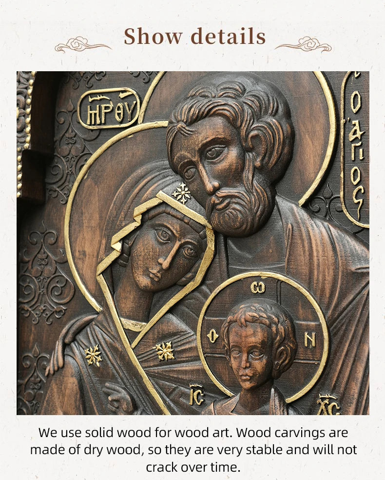 Holy Family hand-carved wooden wall icon