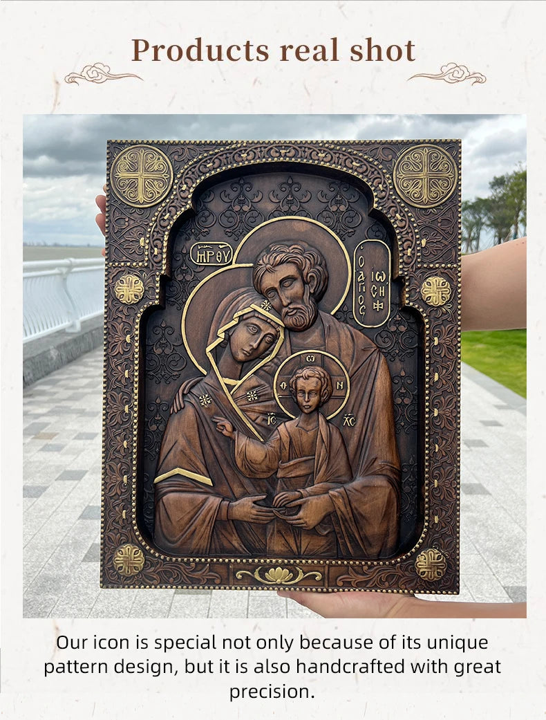 Holy Family hand-carved wooden wall icon