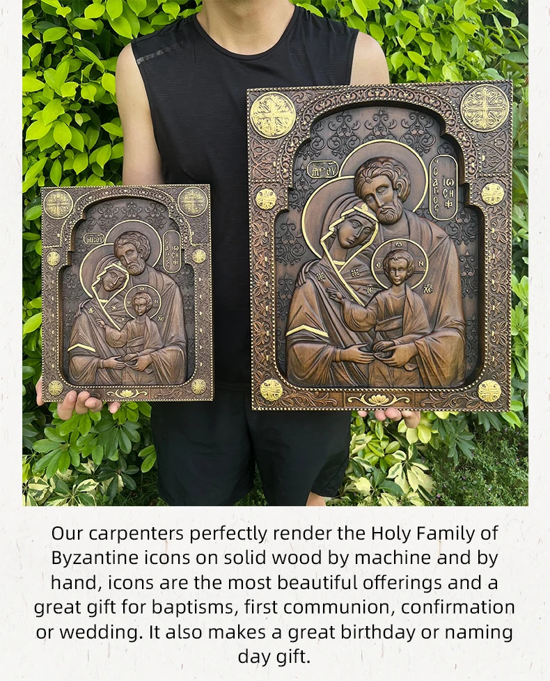 Holy Family hand-carved wooden wall icon