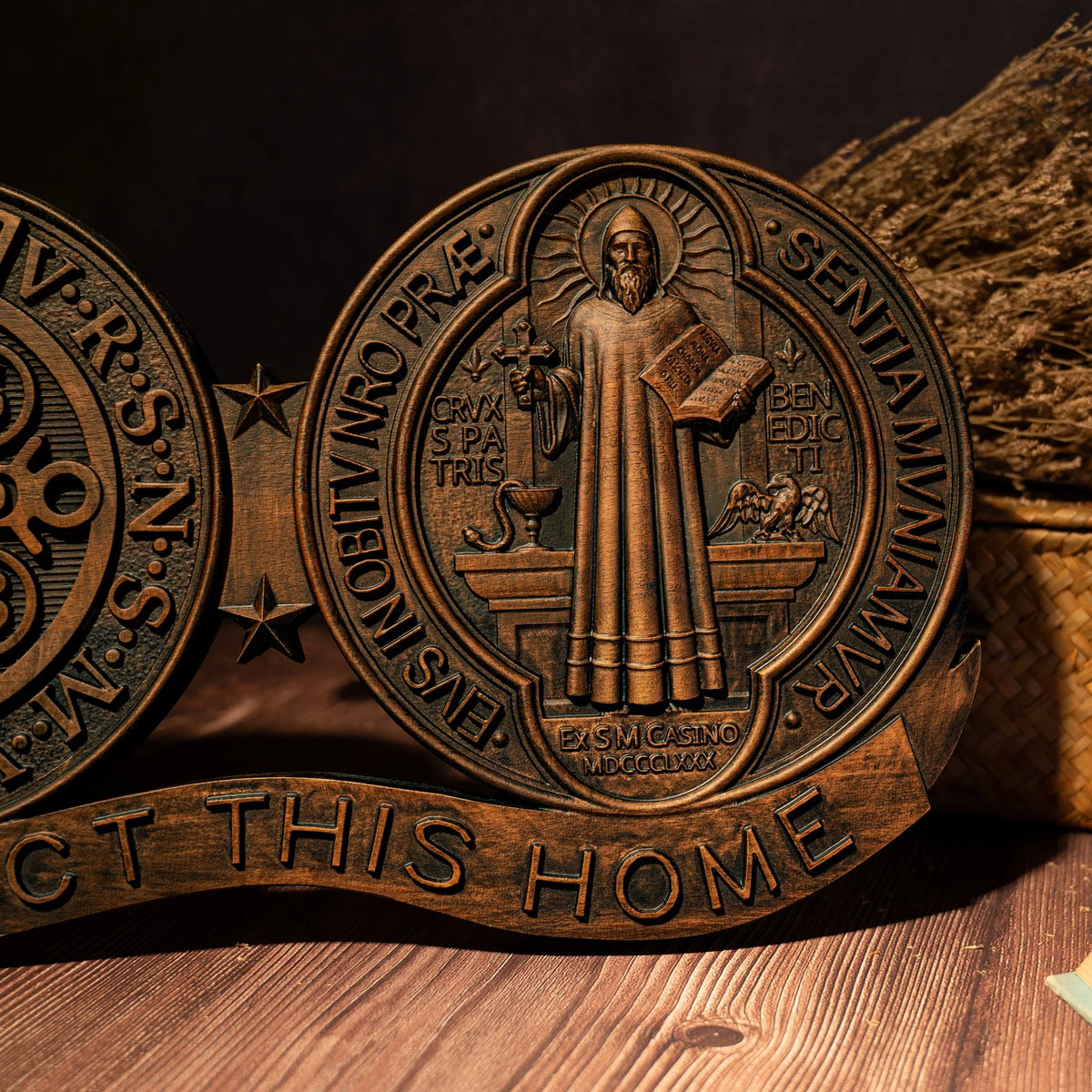 St. Benedict wooden medal home blessing ornament