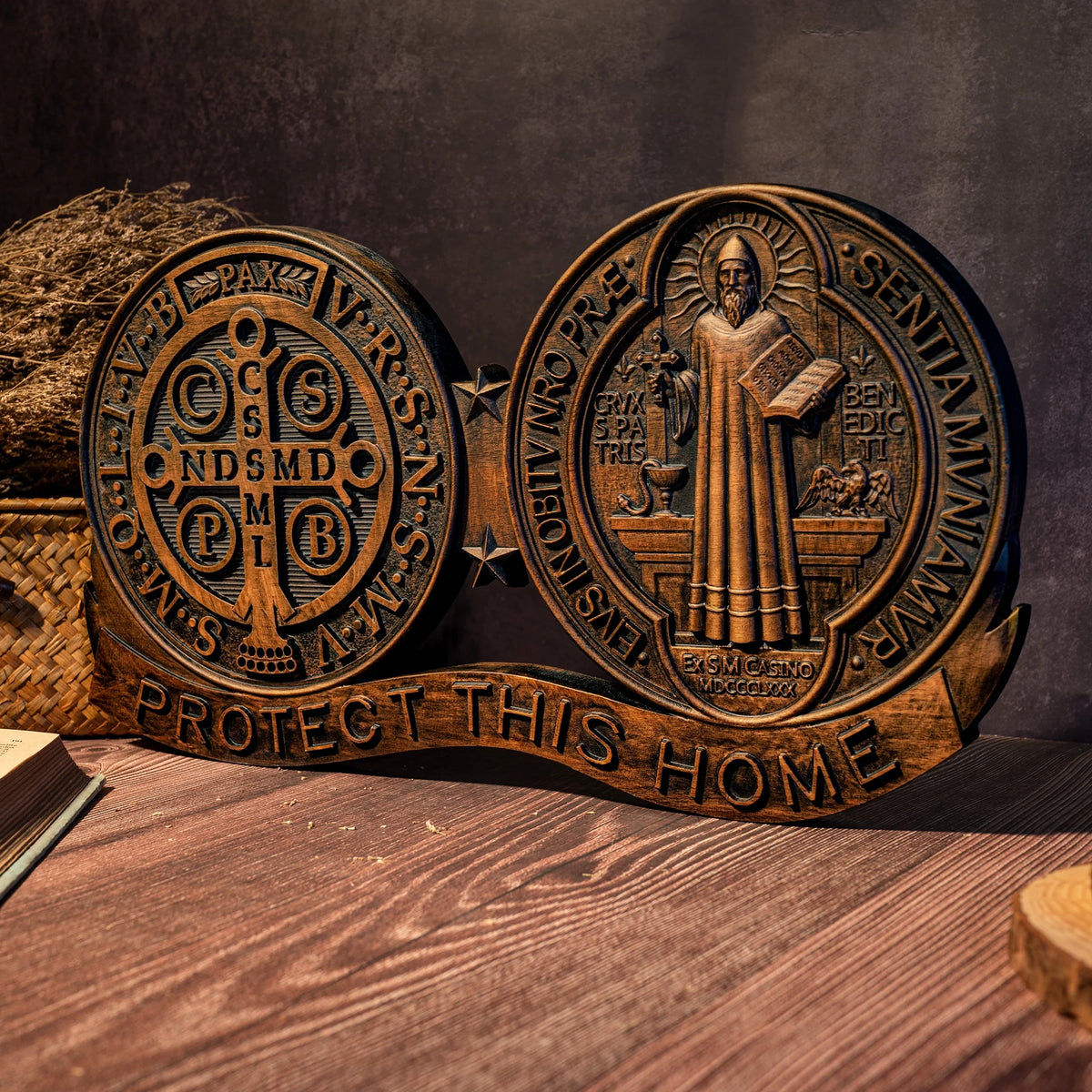 St. Benedict wooden medal home blessing ornament