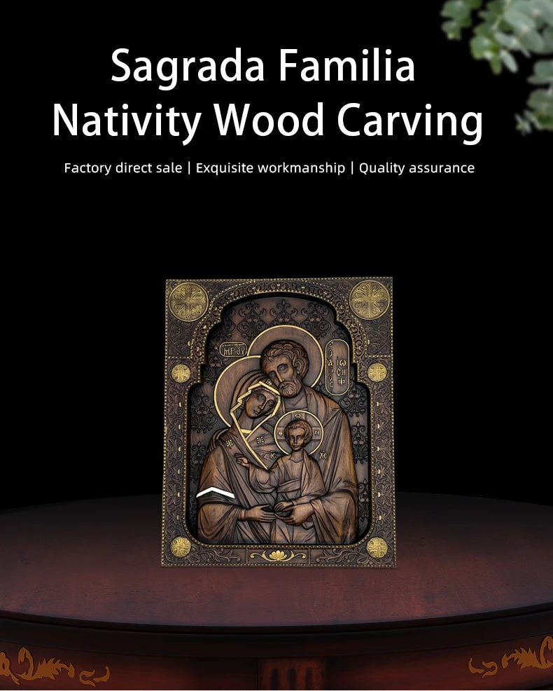 Holy Family hand-carved wooden wall icon