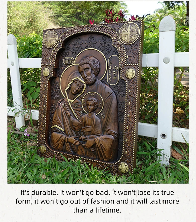 Holy Family hand-carved wooden wall icon