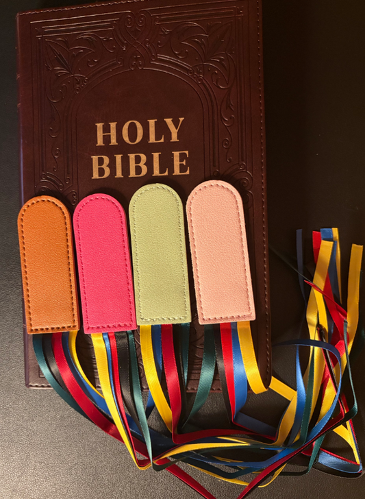 Leather Ribbon Bookmark Set (4 pcs) | Handmade Bible Bookmark | Random Color Mix