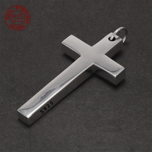 Real S925 Sterling Silver Cross Pendant Necklace for Men & Women – Jesus Christ Jewelry, Smooth Finish, High Polish, Faith Gift