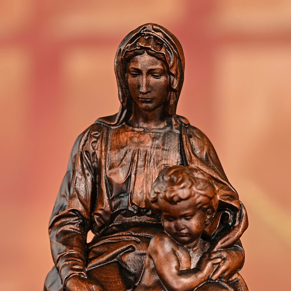 Madonna and Child hand-carved wooden statue