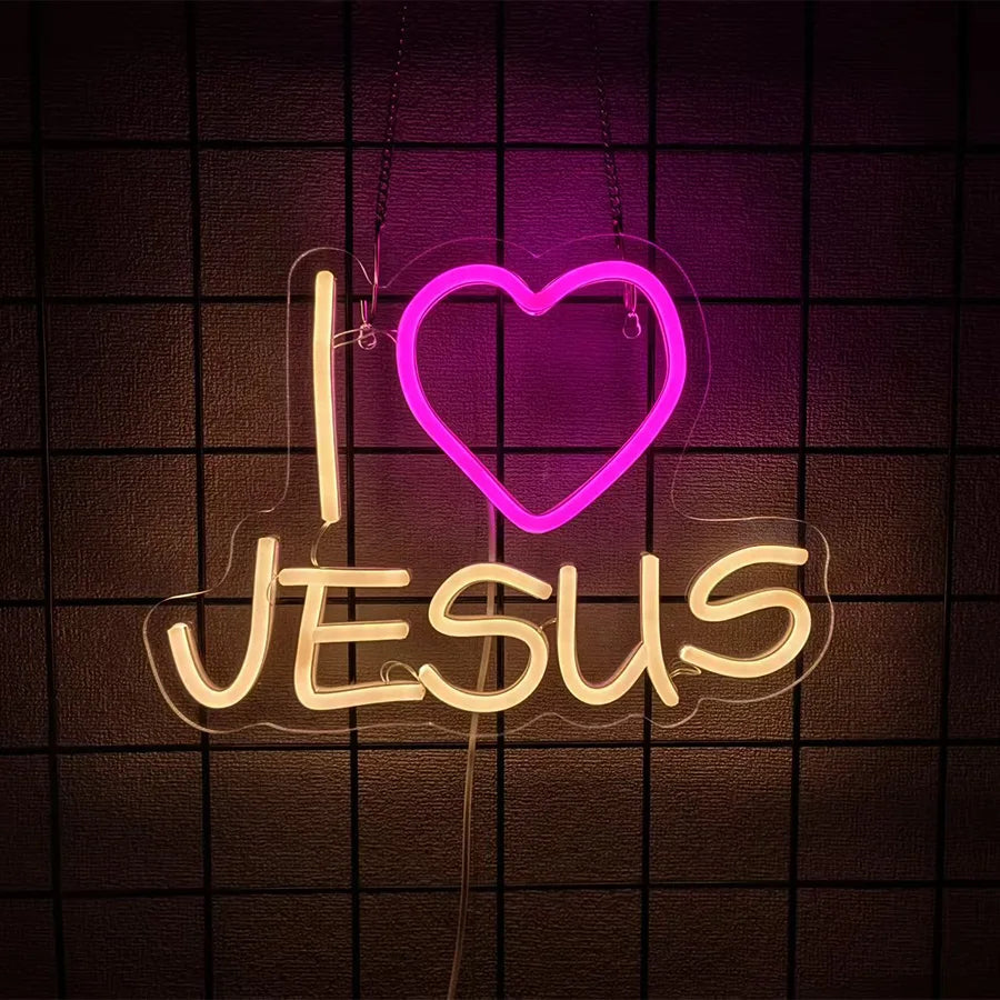 "I Love Jesus" LED Neon Sign – USB-Powered Christian Wall Decor for Home, Church, or Celebration