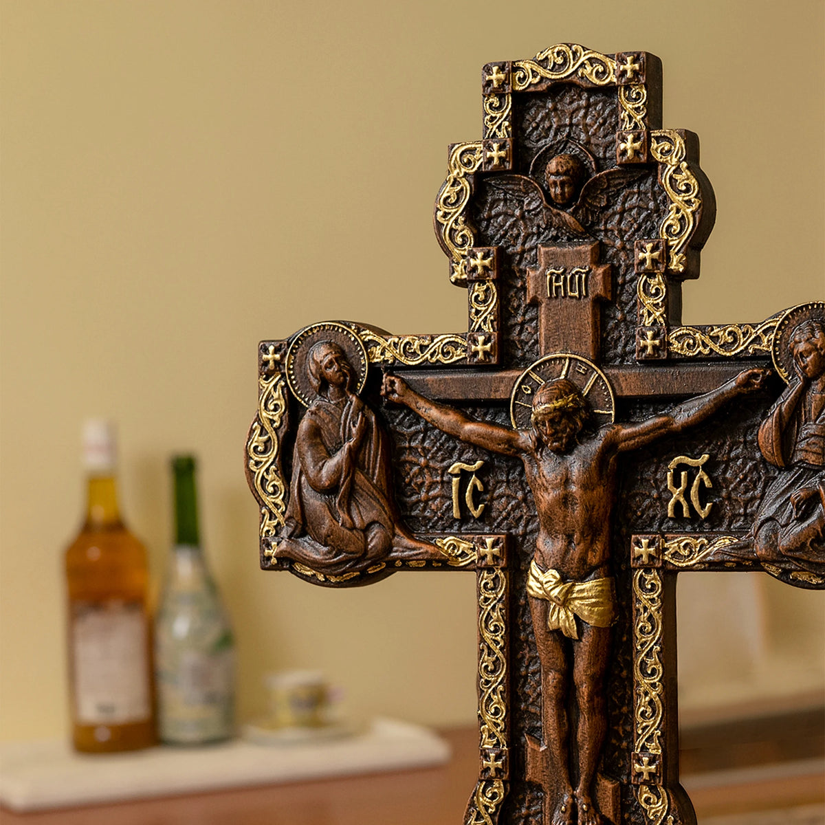 Russian Orthodox hand-carved wooden wall cross