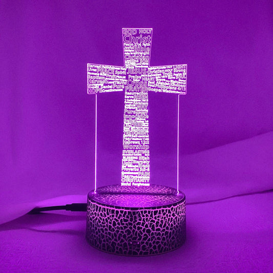 3D LED Christian Night Light – Laser-Engraved Psalm & Cross Design | 7/16 Color USB Table Lamp for Bedroom, Prayer Corner, or Gift